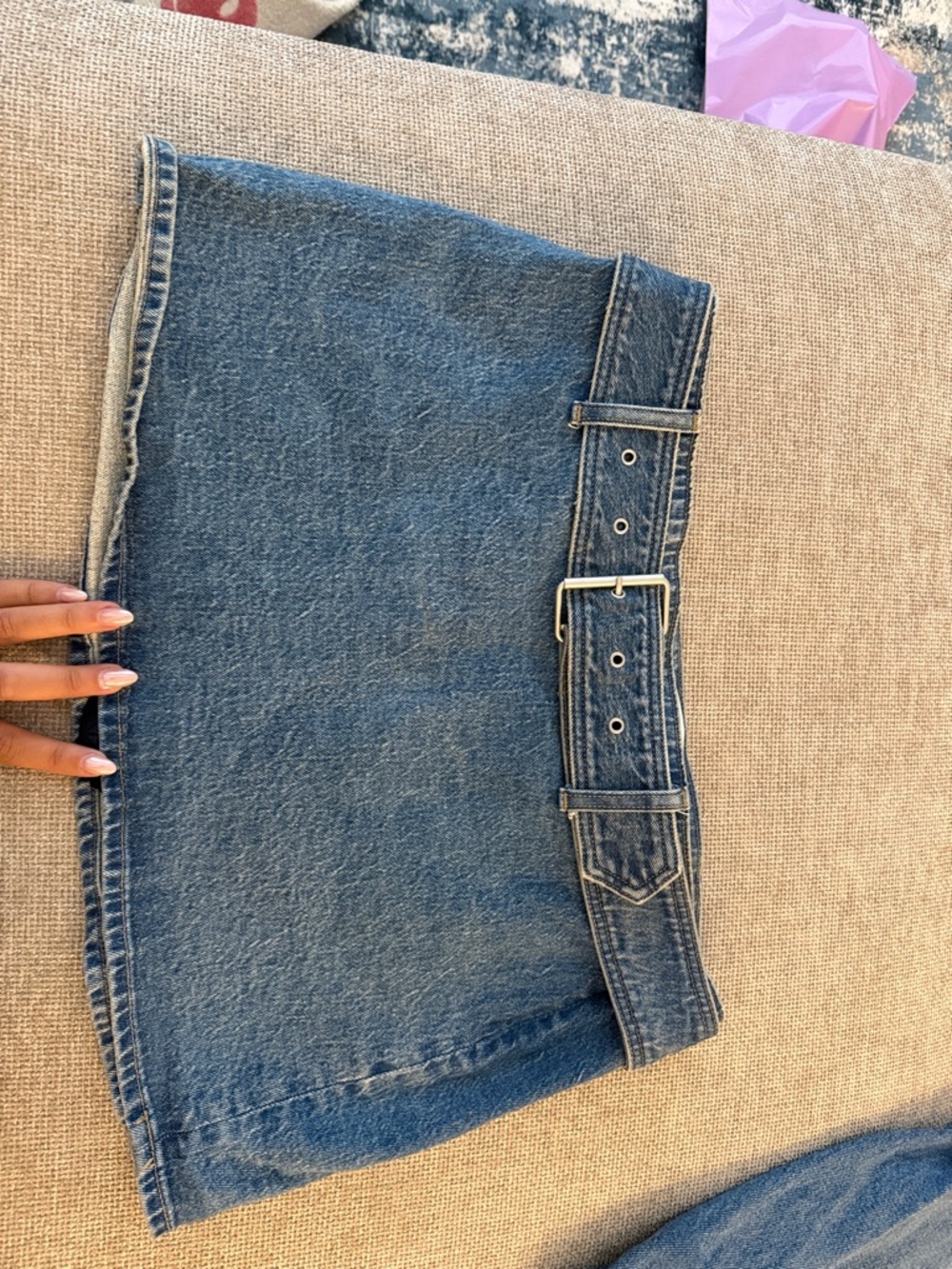 Abercrombie & Fitch Dark Blue Denim Mini Skirt with Belted Waist